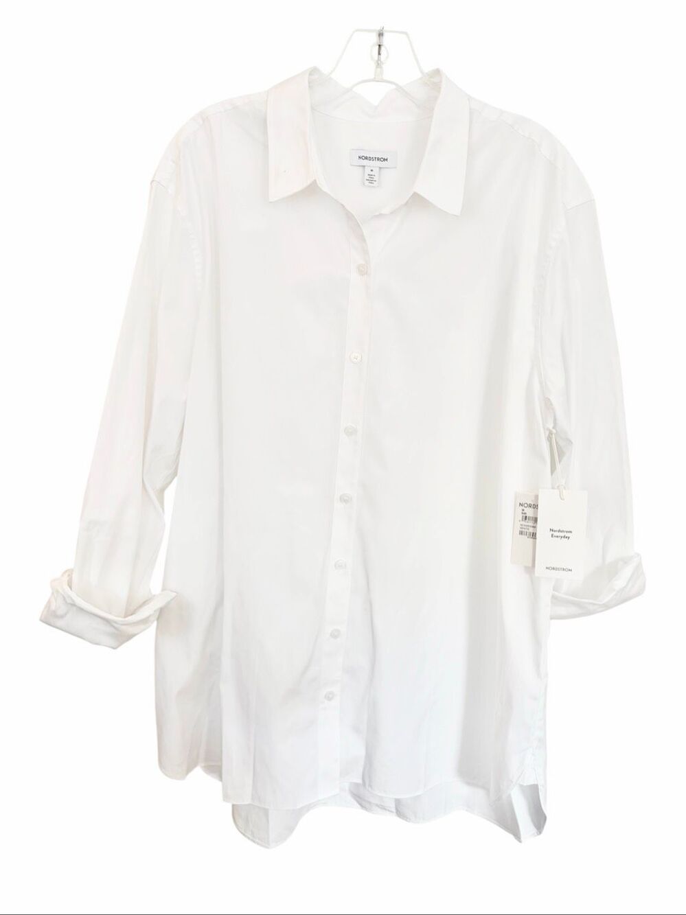 Nordstrom Oversized White Cotton Button Down Shirt Sz M NWT.